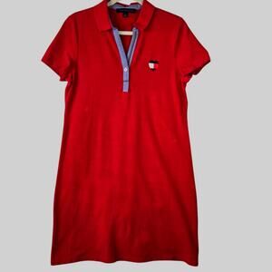 Tommy Hilfiger Y2K Red Polo Shirt Dress Heart Logo Flag Preppy Tenniscore Size M